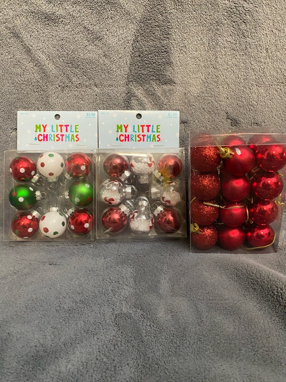 3 NIB Assorted Red, Green & White Mini Ornaments